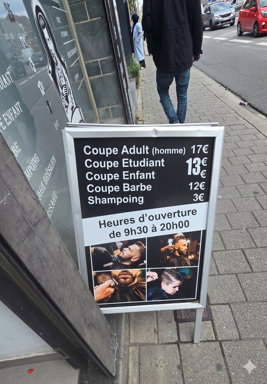 Tarifs affichés devant le salon
